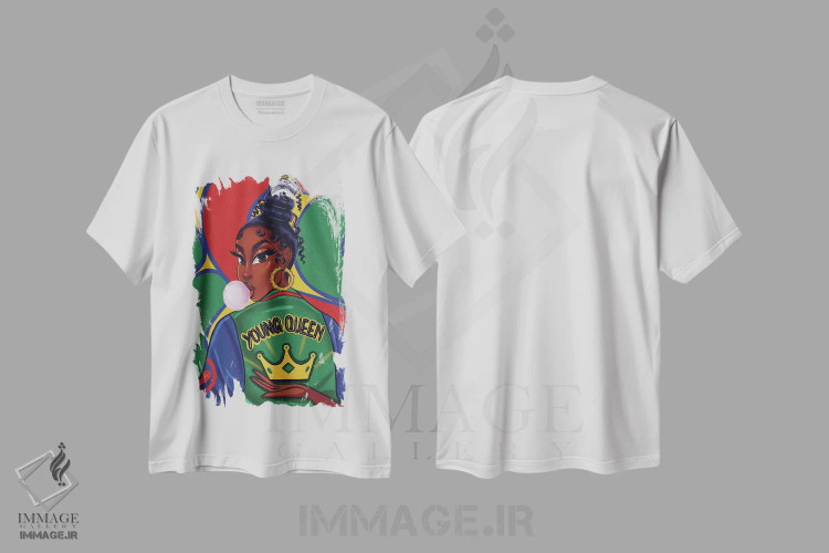 تیشرت سفید طرح دار ملکهٔ جوان، هنر آمریکایی آفریقایی تبار اثر استر لا مین دور | فروشگاه ایماژ