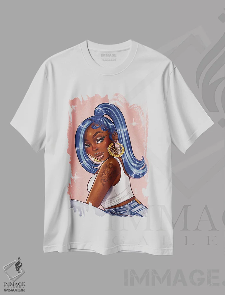 تیشرت سفید طرح دار نقشهٔ مهندسی، هنر آمریکایی آفریقایی تبار اثر استر لا مین دور | immage.ir