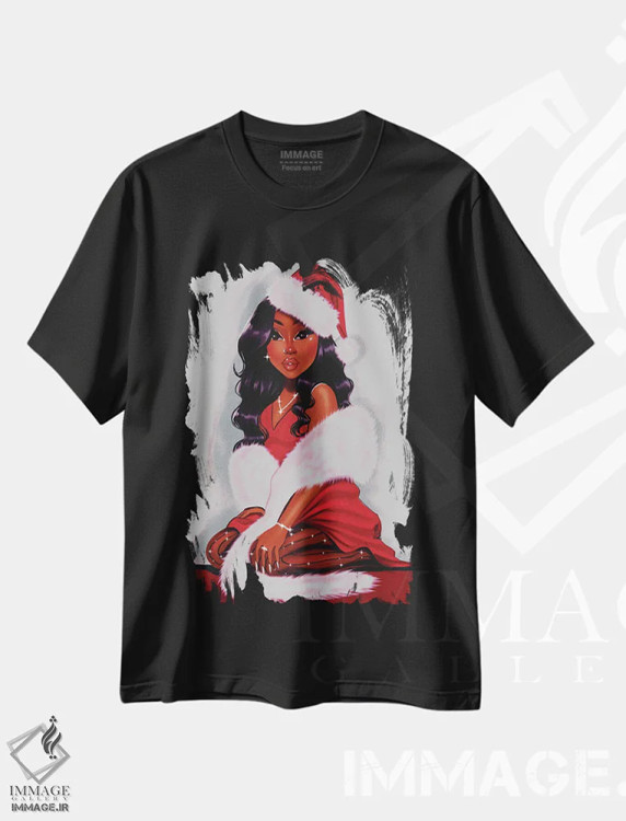 تیشرت مشکی طرح دار دختر دسامبری، هنر آمریکایی آفریقایی تبار اثر استر لا مین دور | immage.ir