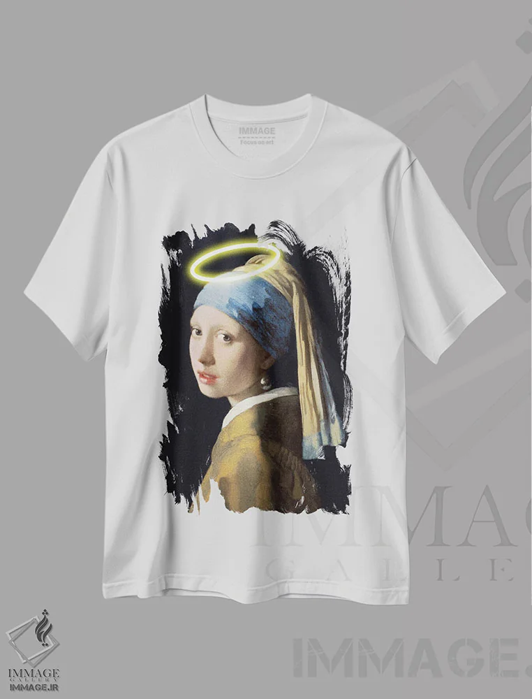 تیشرت سفید طرح دار دختر با هاله، هنر دیجیتال اثر آرت اله | فروشگاه ایماژ