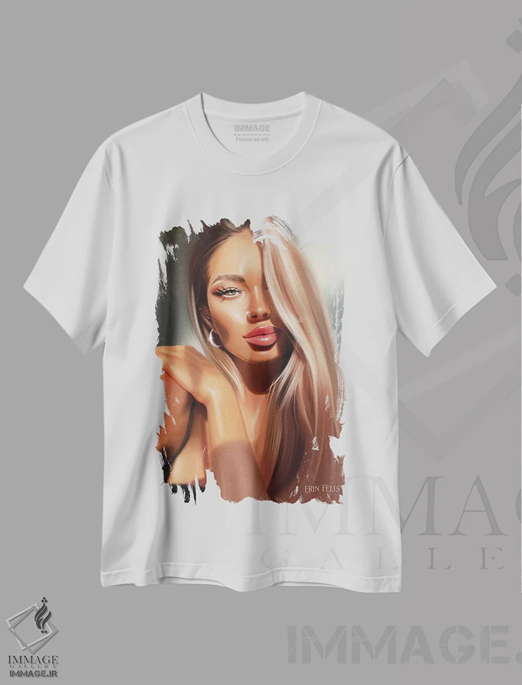 تیشرت سفید طرح دار نقاشی پرتره شگفت انگیز، هنر دیجیتال اثر ارین فلیس | immage.ir