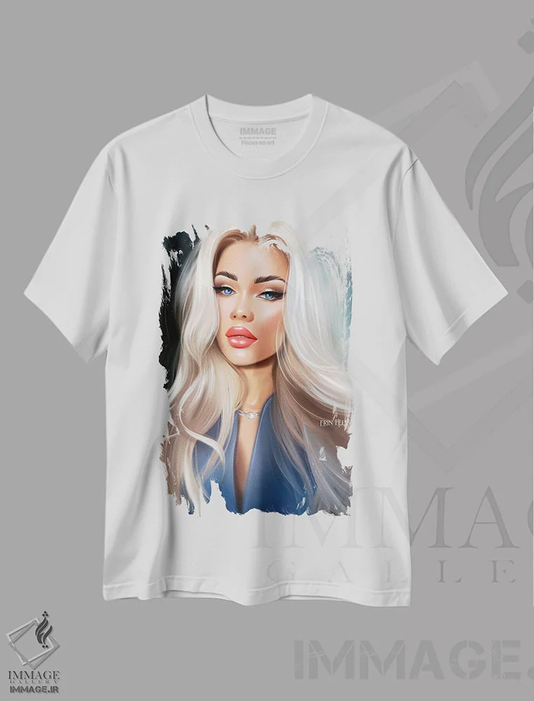 تیشرت سفید طرح دار هنر پرتره زیبایی، هنر دیجیتال اثر ارین فلیس | فروشگاه ایماژ
