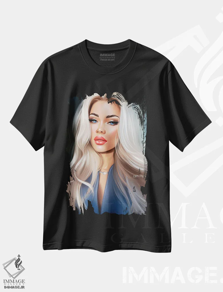 تیشرت مشکی طرح دار هنر پرتره زیبایی، هنر دیجیتال اثر ارین فلیس | immage.ir
