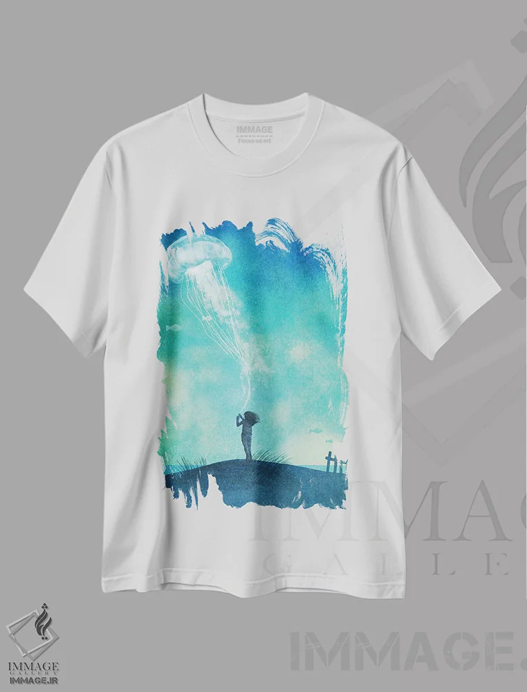 تیشرت سفید طرح دار آنچه دربارهٔ عروس دریایی باید دانست، هنر فاخر معاصر اثر اریک فن | فروشگاه ایماژ