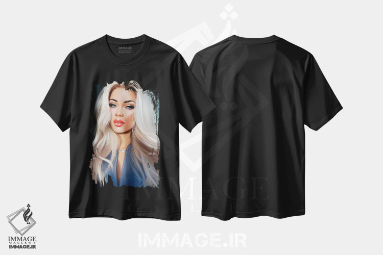 تیشرت مشکی طرح دار هنر پرتره زیبایی، هنر دیجیتال اثر ارین فلیس | immage.ir