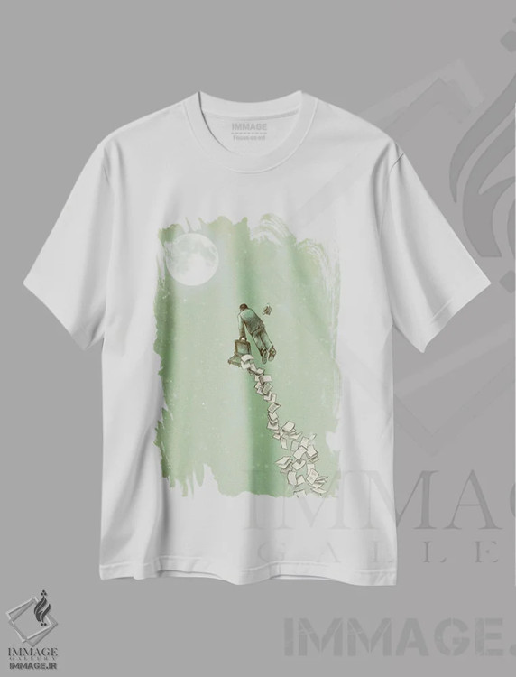 تیشرت سفید طرح دار فرار، دست نقاشی و طراحی دستی اثر اریک فن | فروشگاه ایماژ