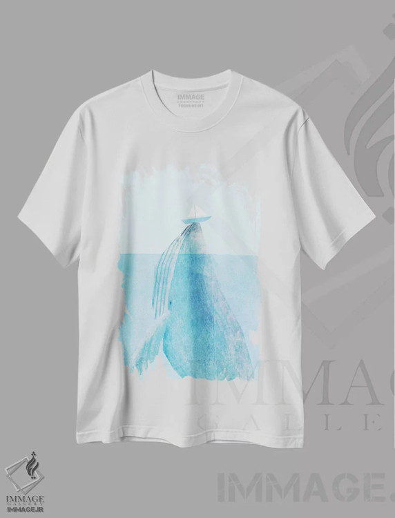 تیشرت سفید طرح دار بالا بَر، تزئینی اثر اریک فن | فروشگاه ایماژ