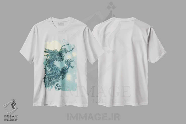 تیشرت سفید طرح دار چیدمان درخت اژدها در شب، دکور آسیایی اثر اریک فن | فروشگاه ایماژ