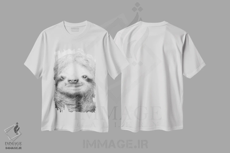 تیشرت سفید طرح دار تنبل، نقاشی و تصویرگری سیاه و سفید اثر اریک فن | immage.ir