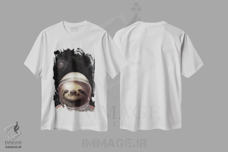 تیشرت سفید طرح دار تنبل فضایی، دست نقاشی و طراحی دستی اثر اریک فن | فروشگاه ایماژ