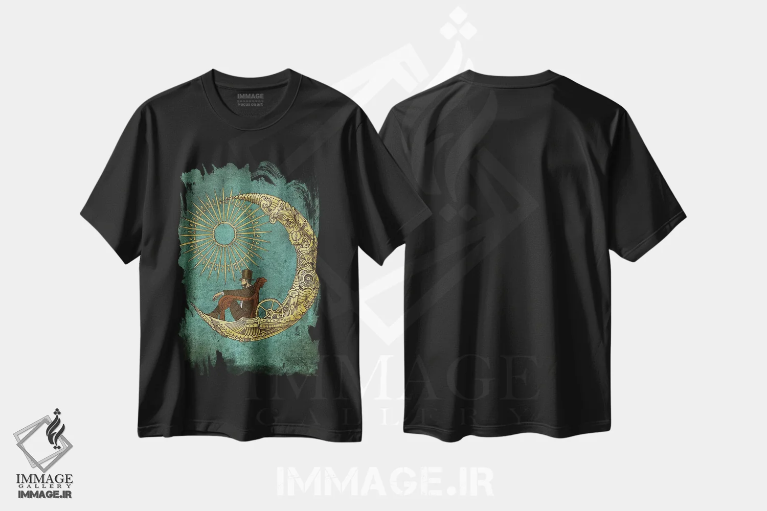 تیشرت مشکی طرح دار سفر به ماه اثر اریک فن | فروشگاه ایماژ