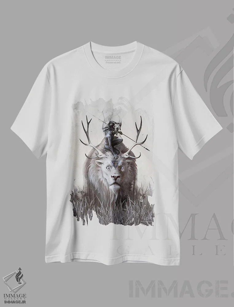تیشرت سفید طرح دار پسری و هیولای او، دکوراسیون جایگزین اثر اران فاولر | فروشگاه ایماژ