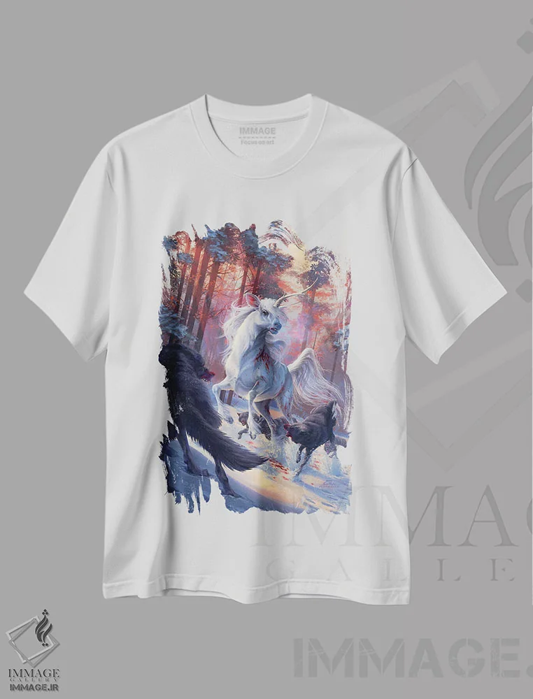 تیشرت سفید طرح دار شکار، دکوراسیون جایگزین اثر اران فاولر | فروشگاه ایماژ