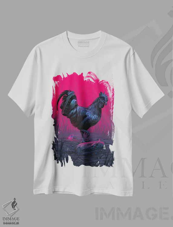تیشرت سفید طرح دار خروس و سنگ قیمتی، دکوراسیون جایگزین اثر اران فاولر | immage.ir