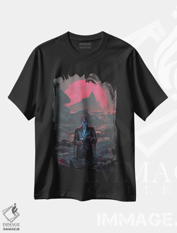 تیشرت مشکی طرح دار کار طبق روال همیشگی، دکوراسیون جایگزین اثر اران فاولر | فروشگاه ایماژ