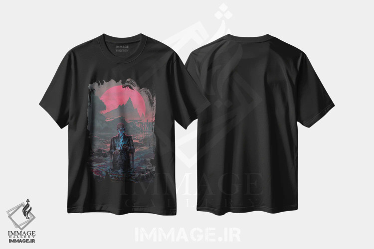 تیشرت مشکی طرح دار کار طبق روال همیشگی، دکوراسیون جایگزین اثر اران فاولر | فروشگاه ایماژ