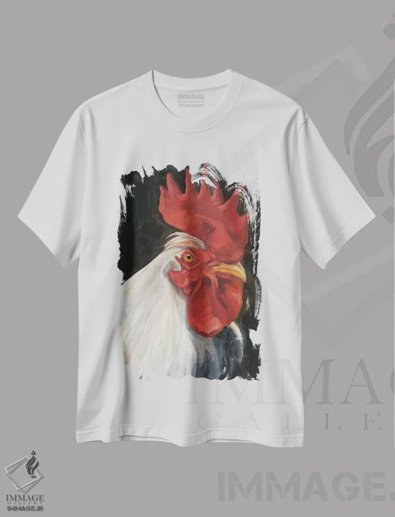 تیشرت سفید طرح دار پرتره خروس I، دکور روستایی اثر اتان هارپر | immage.ir