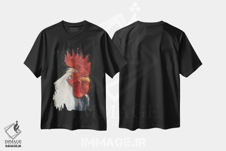 تیشرت مشکی طرح دار پرتره خروس I، دکور روستایی اثر اتان هارپر | فروشگاه ایماژ