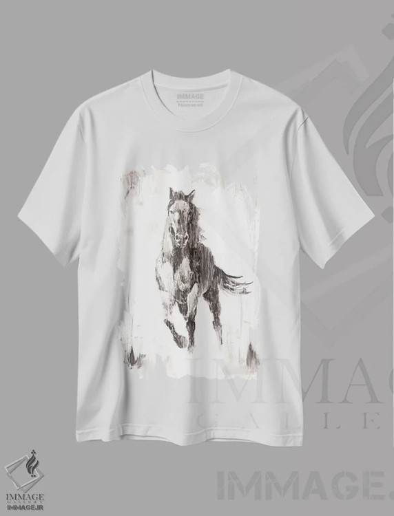 تیشرت سفید طرح دار اسب سیاه روستایی II، تزئینی اثر اتان هارپر | immage.ir