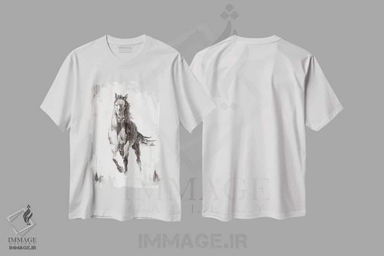 تیشرت سفید طرح دار اسب سیاه روستایی II، تزئینی اثر اتان هارپر | immage.ir