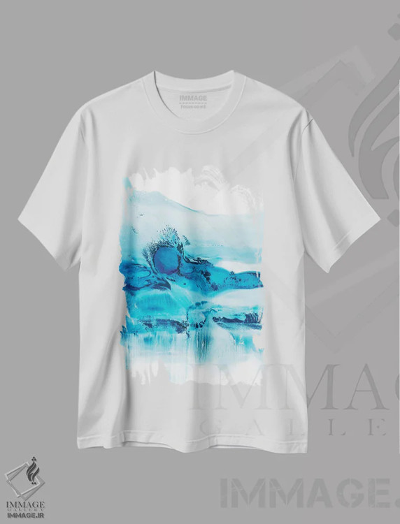 تیشرت سفید طرح دار جریان های آبی II اثر اتان هارپر | فروشگاه ایماژ
