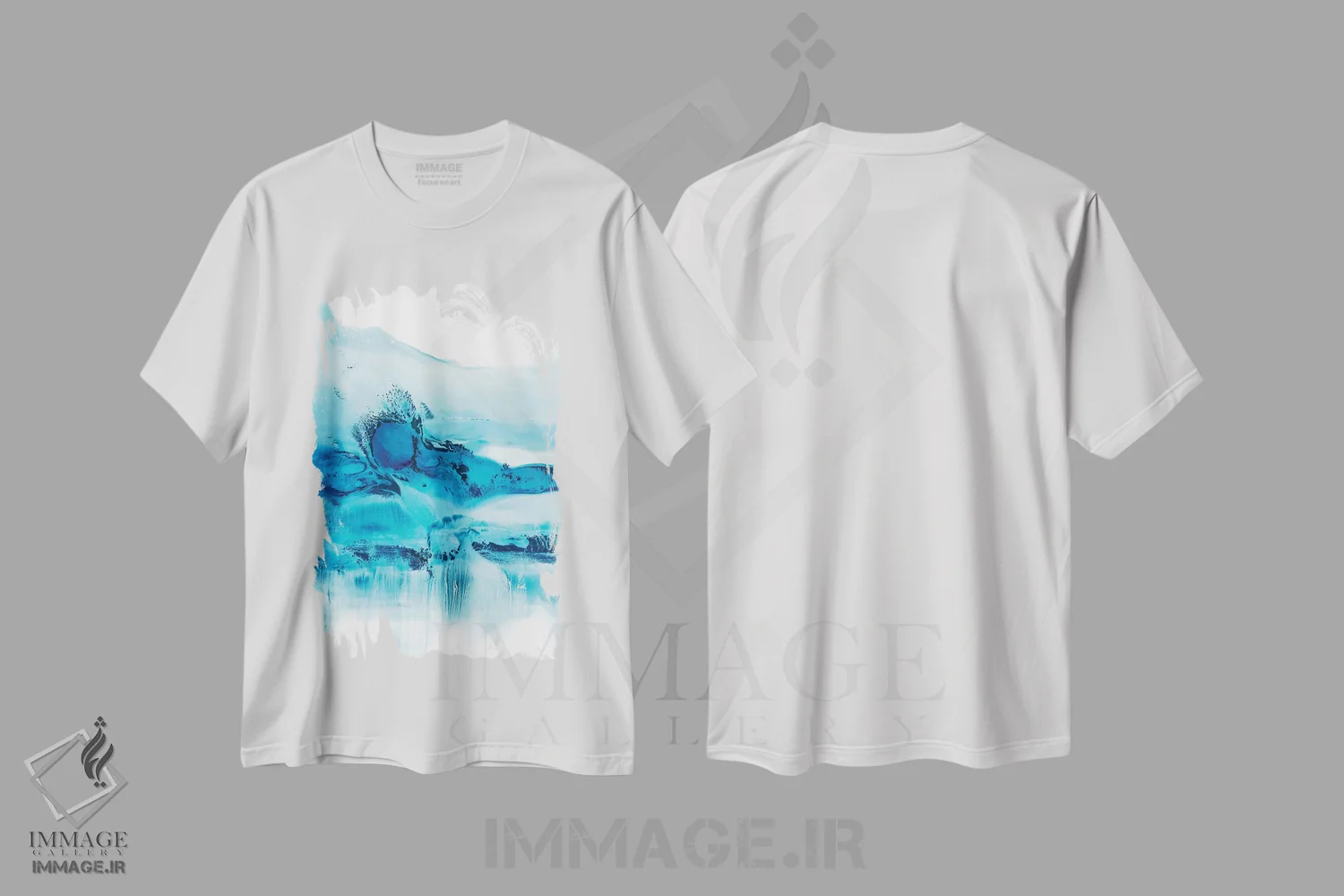 تیشرت سفید طرح دار جریان های آبی II اثر اتان هارپر | فروشگاه ایماژ