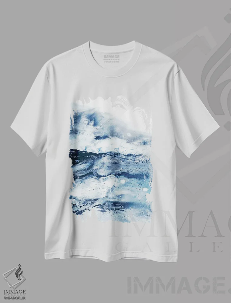 تیشرت سفید طرح دار جزر و مد نیلی I اثر اتان هارپر | فروشگاه ایماژ