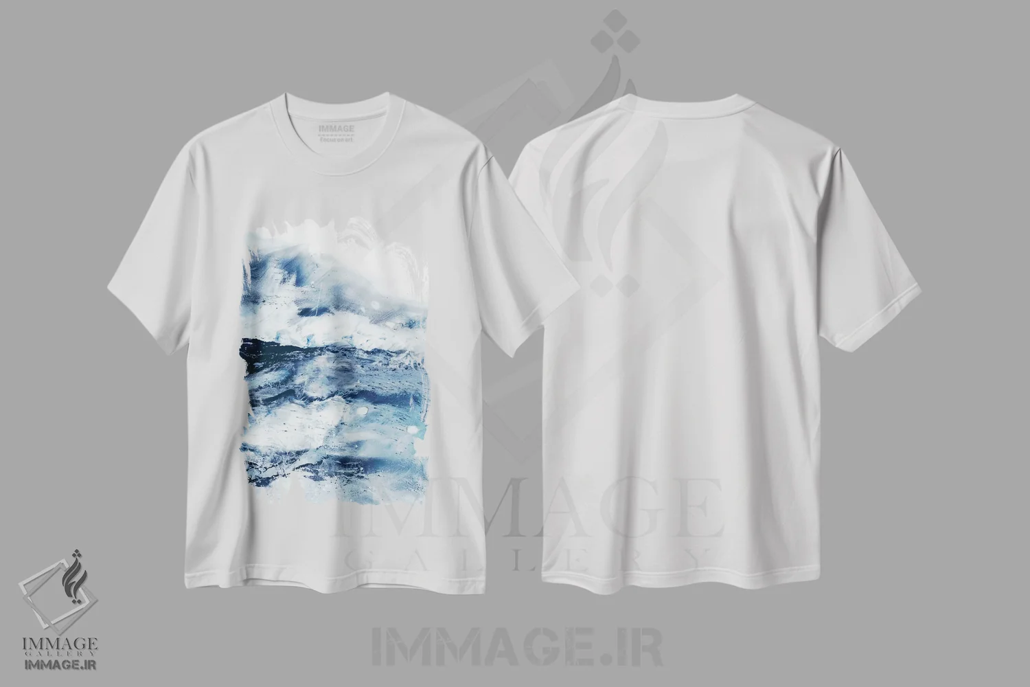 تیشرت سفید طرح دار جزر و مد نیلی I اثر اتان هارپر | فروشگاه ایماژ