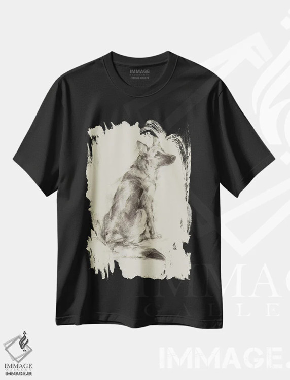تیشرت مشکی طرح دار چشم های توله سگ V، دست نقاشی و طراحی دستی اثر اتان هارپر | immage.ir