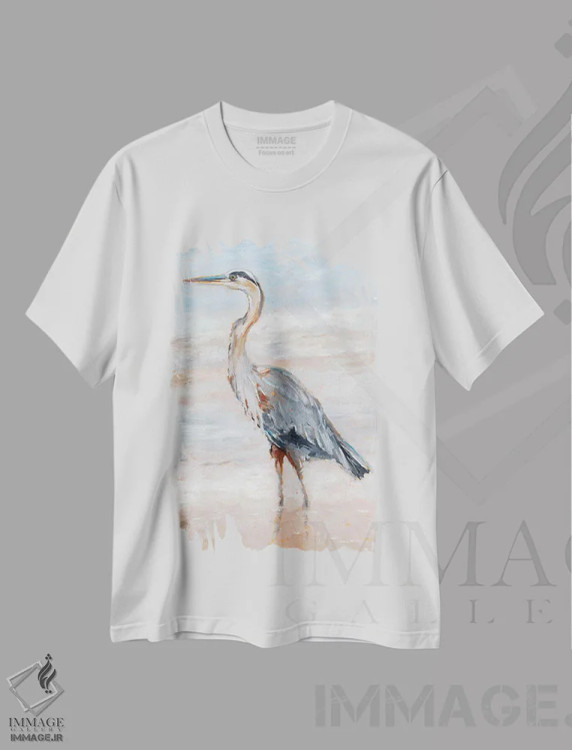 تیشرت سفید طرح دار حواصیل ساحلی II، دکور ساحلی اثر اتان هارپر | فروشگاه ایماژ