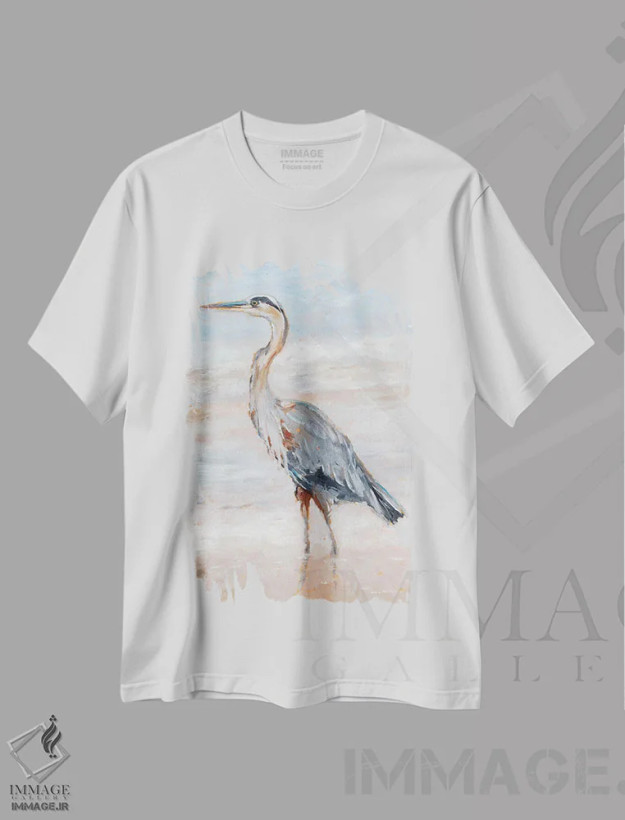 تیشرت سفید طرح دار حواصیل ساحلی II، دکور ساحلی اثر اتان هارپر | فروشگاه ایماژ