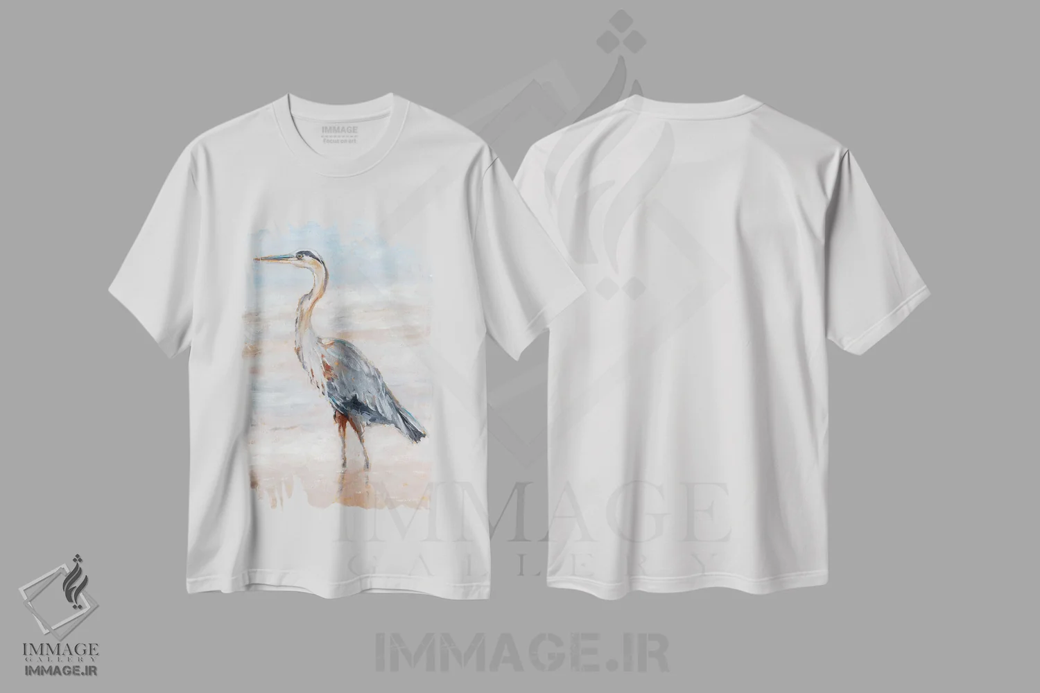 تیشرت سفید طرح دار حواصیل ساحلی II، دکور ساحلی اثر اتان هارپر | فروشگاه ایماژ