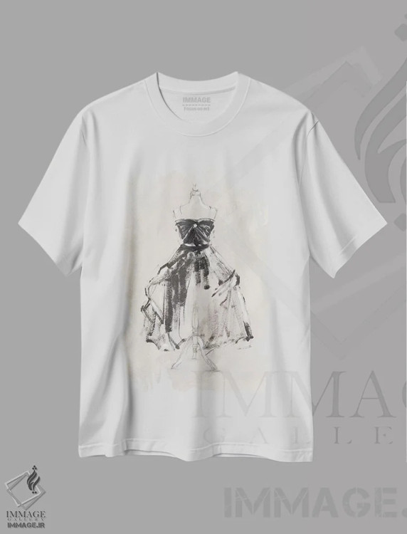 تیشرت سفید طرح دار پیراهن شب سیاه I، تزئینی اثر اتان هارپر | فروشگاه ایماژ