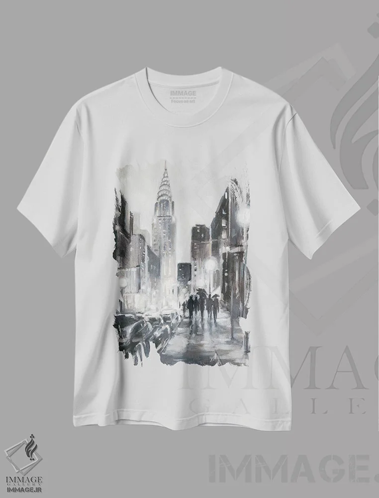 تیشرت سفید طرح دار خیابان های نورپردازی شده II، تزئینی اثر اتان هارپر | فروشگاه ایماژ