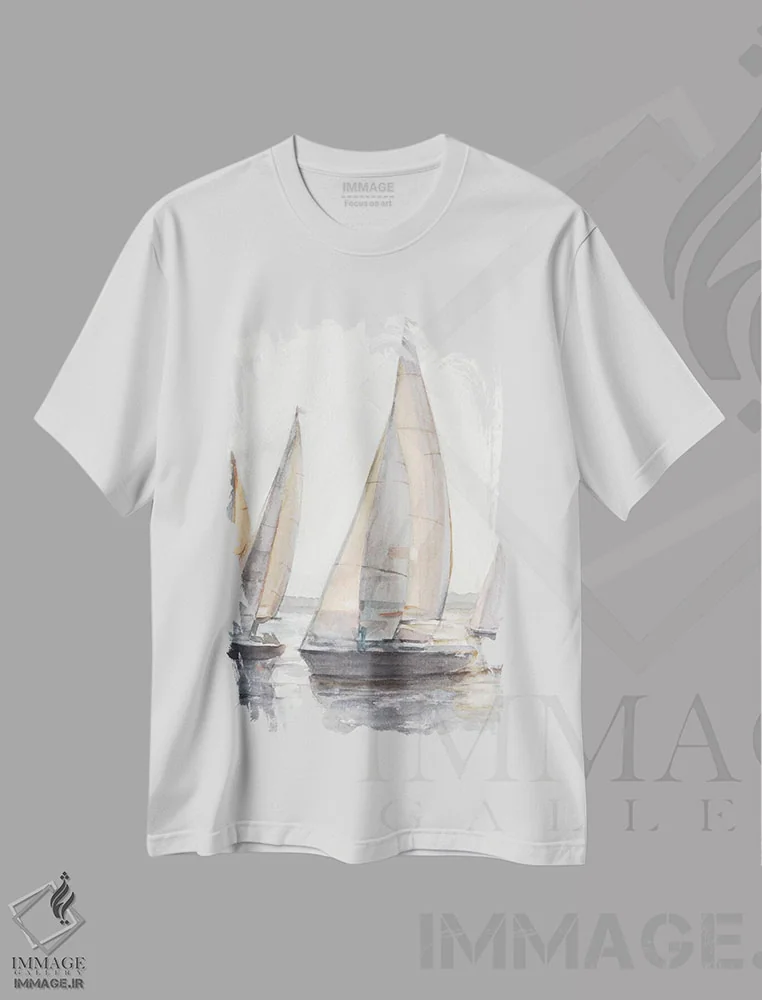 تیشرت سفید طرح دار قایق های بادبانی فضای باز I، تزئینی اثر اتان هارپر | immage.ir