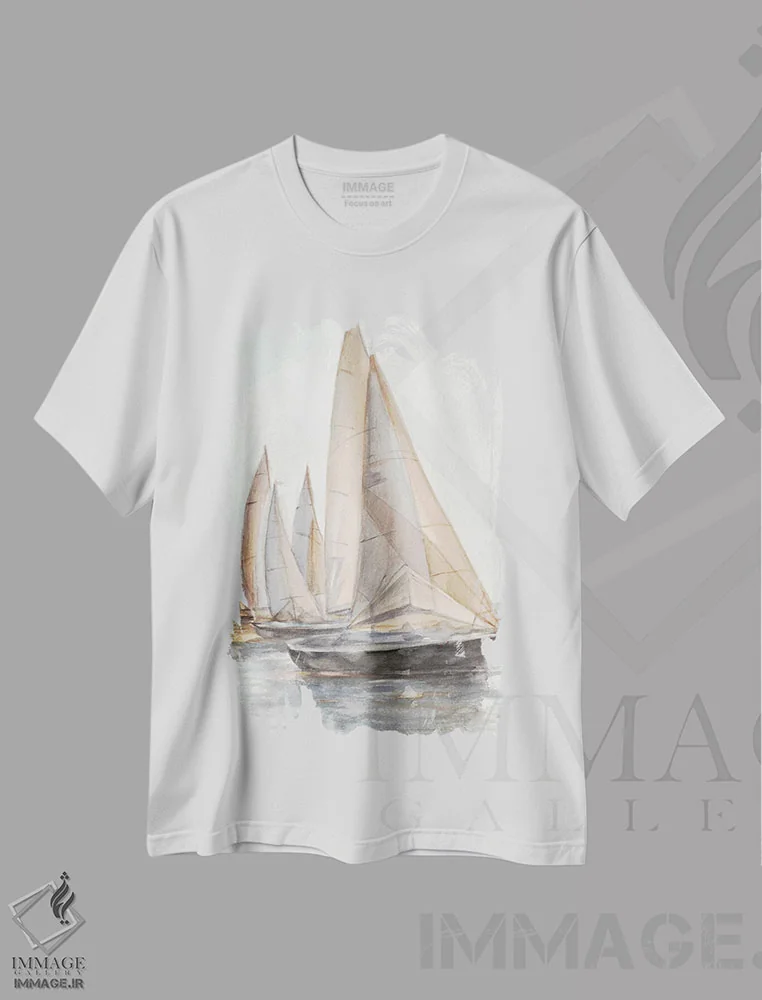 تیشرت سفید طرح دار قایق های بادبانی فضای باز II، تزئینی اثر اتان هارپر | فروشگاه ایماژ