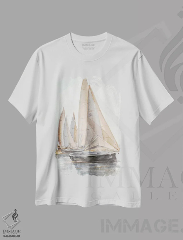 تیشرت سفید طرح دار قایق های بادبانی فضای باز II، تزئینی اثر اتان هارپر | فروشگاه ایماژ
