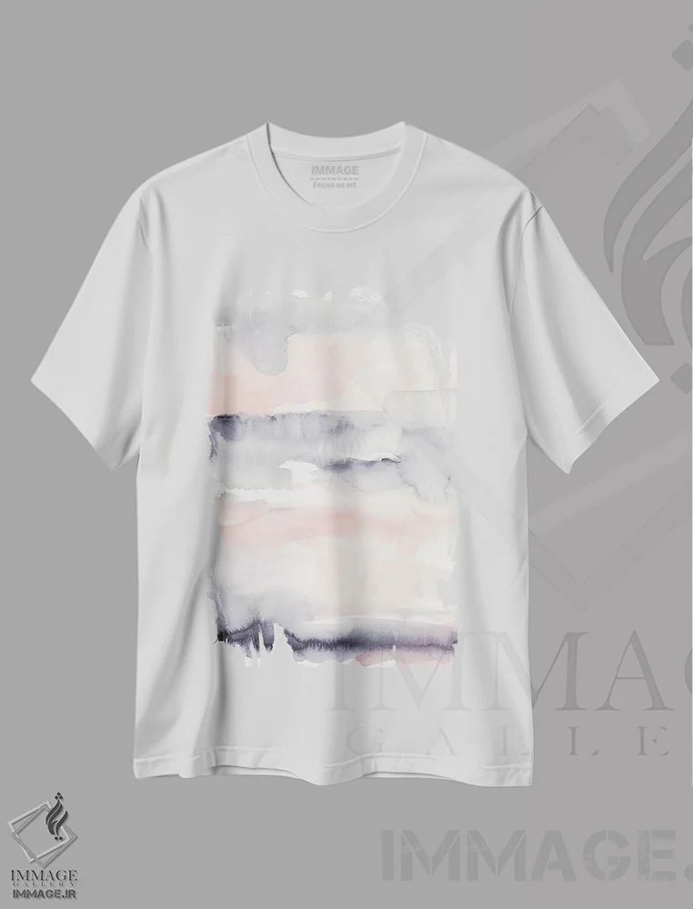 تیشرت سفید طرح دار بنفش و صورتی ملایم II، آبستره اثر اتان هارپر | فروشگاه ایماژ