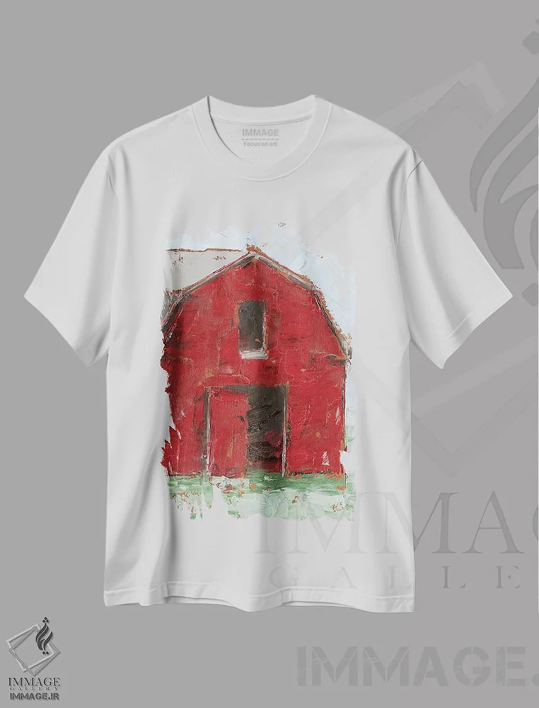 تیشرت سفید طرح دار آغل بزرگ قرمز I، دکور روستایی اثر اتان هارپر | immage.ir