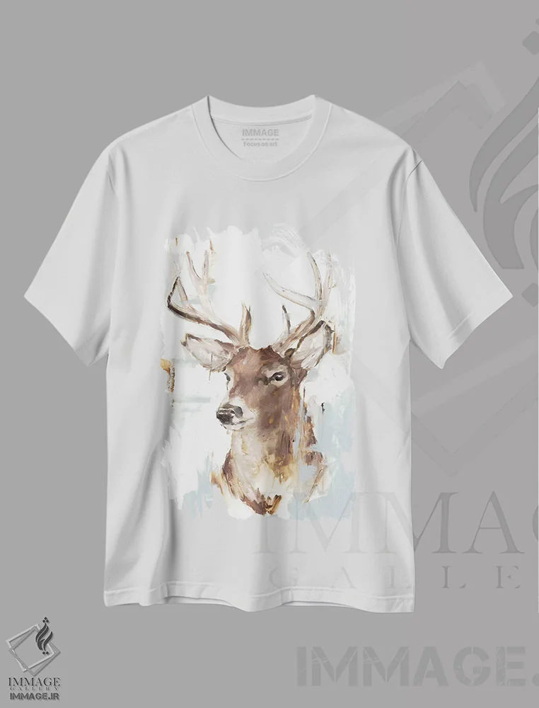 تیشرت سفید طرح دار شاخ گوزن مدرن نصب شده II، دکور کلبه و لژ اثر اتان هارپر | فروشگاه ایماژ
