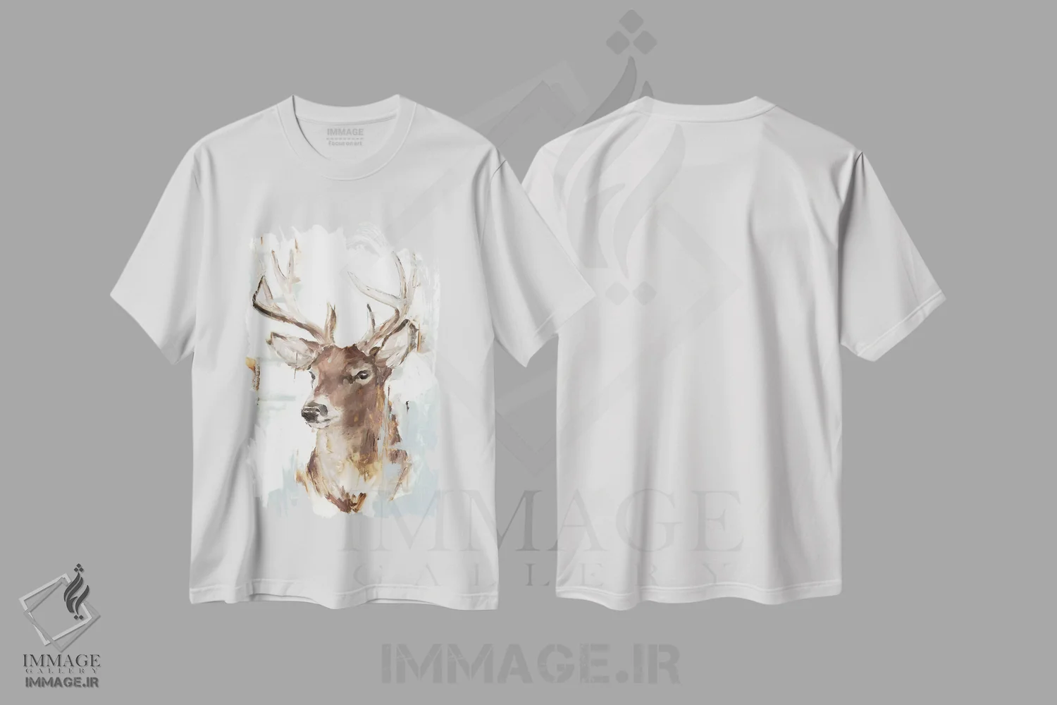 تیشرت سفید طرح دار شاخ گوزن مدرن نصب شده II، دکور کلبه و لژ اثر اتان هارپر | فروشگاه ایماژ
