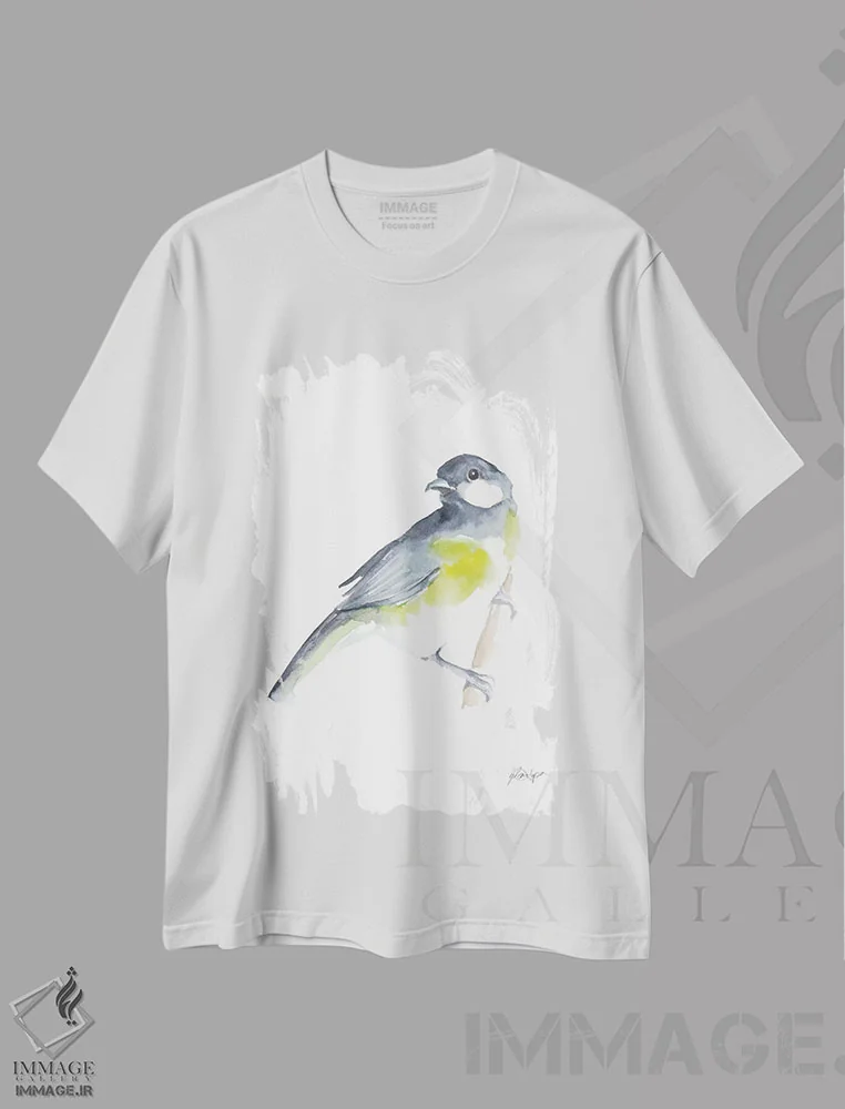 تیشرت سفید طرح دار مرغان آوازخوان آبرنگی II، تزئینی اثر اتان هارپر | فروشگاه ایماژ