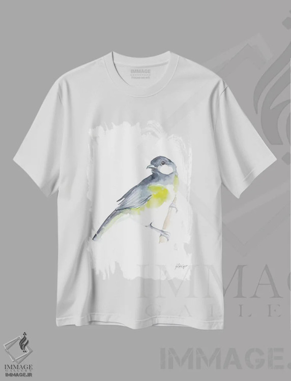 تیشرت سفید طرح دار مرغان آوازخوان آبرنگی II، تزئینی اثر اتان هارپر | فروشگاه ایماژ