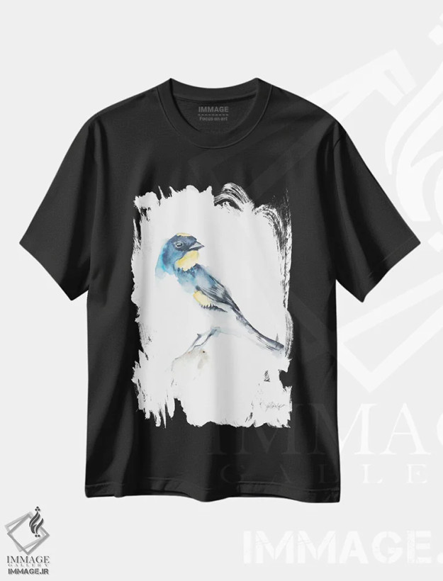 تیشرت مشکی طرح دار مرغان آوازخوان آبرنگی III، تزئینی اثر اتان هارپر | فروشگاه ایماژ
