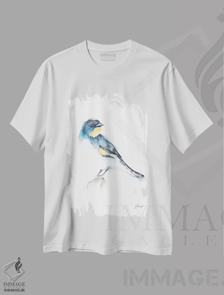 تیشرت سفید طرح دار مرغان آوازخوان آبرنگی III، تزئینی اثر اتان هارپر | immage.ir