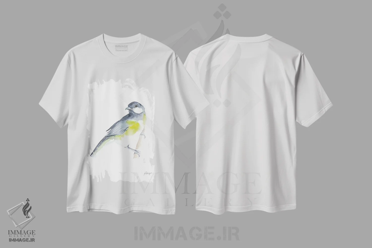 تیشرت سفید طرح دار مرغان آوازخوان آبرنگی II، تزئینی اثر اتان هارپر | فروشگاه ایماژ
