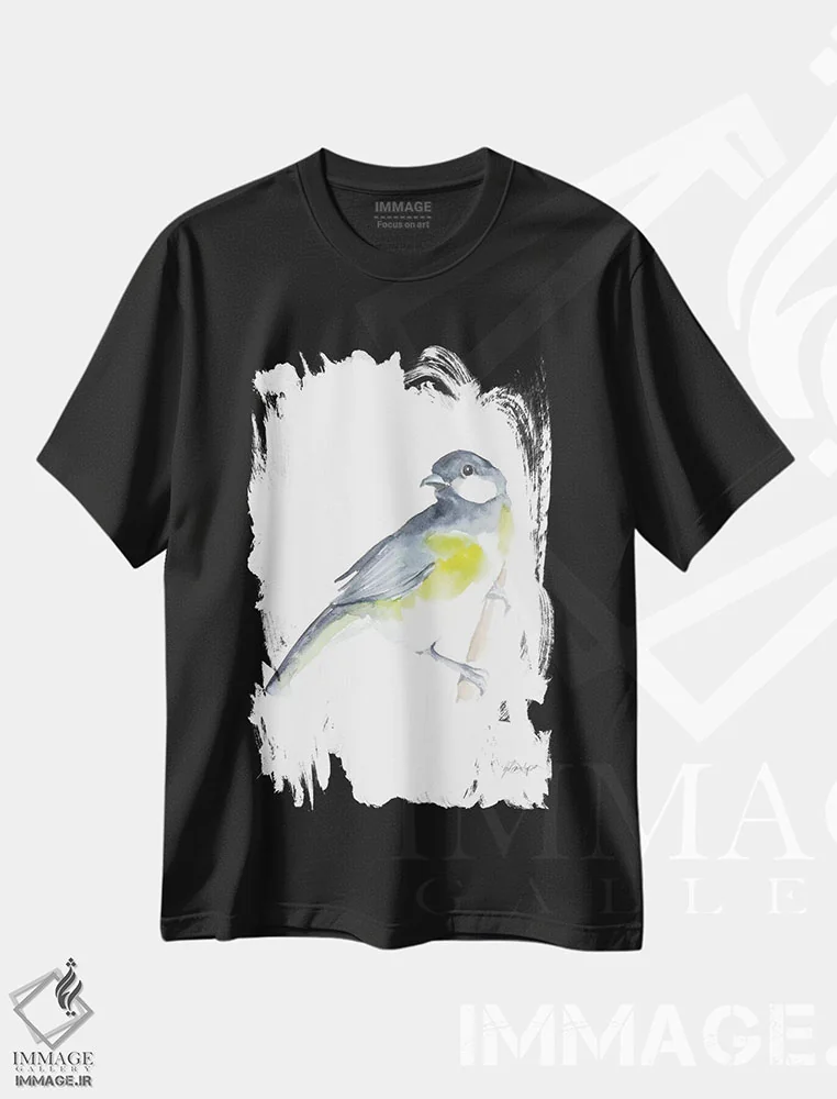 تیشرت مشکی طرح دار مرغان آوازخوان آبرنگی II، تزئینی اثر اتان هارپر | immage.ir
