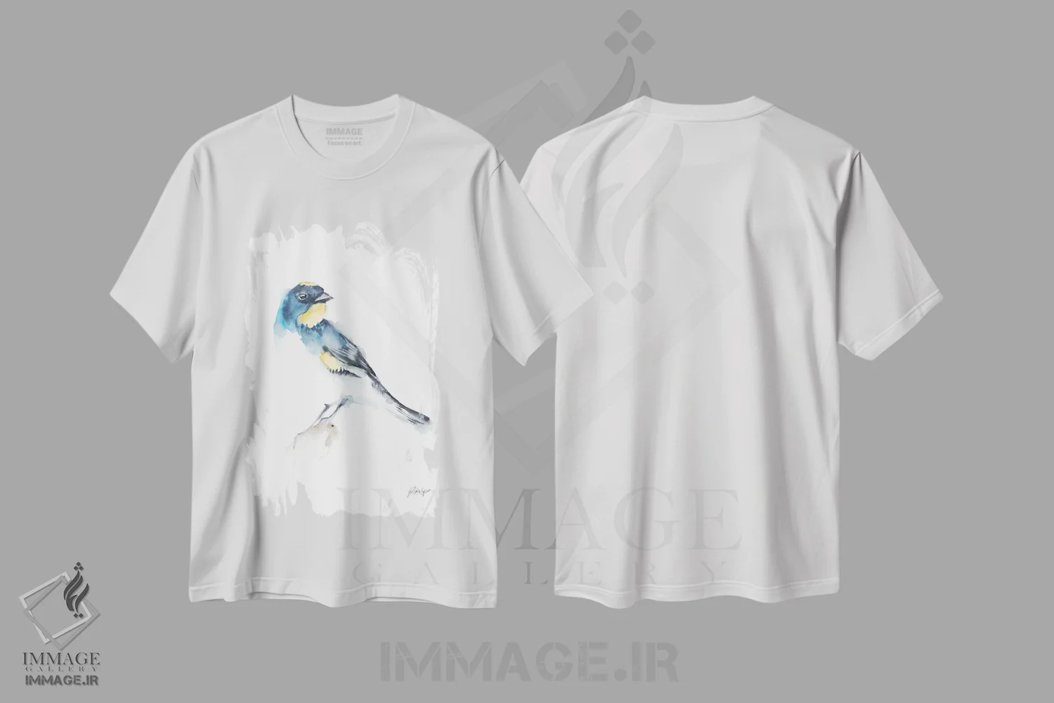 تیشرت سفید طرح دار مرغان آوازخوان آبرنگی III، تزئینی اثر اتان هارپر | immage.ir