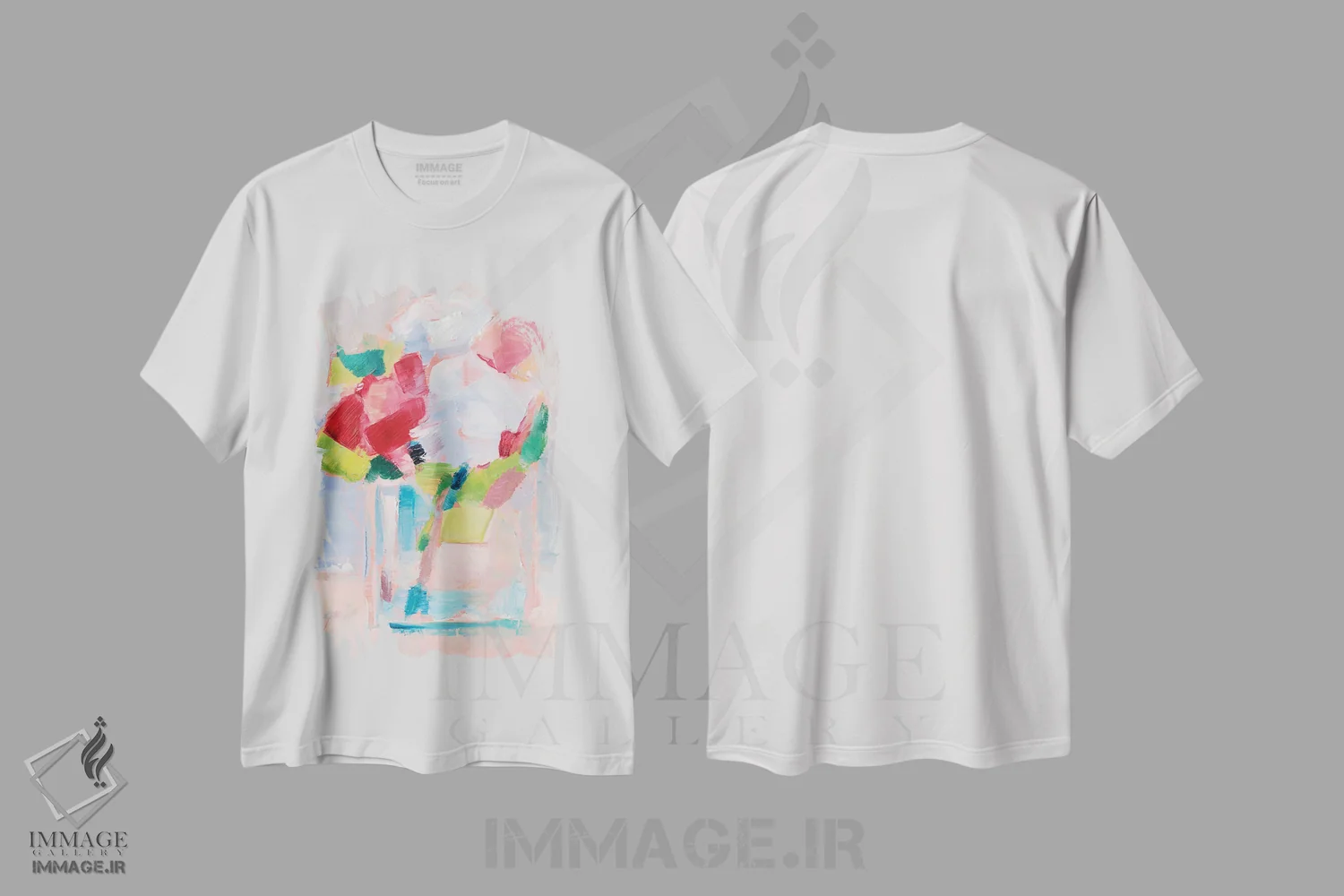 تیشرت سفید طرح دار گل های انتزاعی در گلدان II، دکور معاصر اثر اتان هارپر | فروشگاه ایماژ