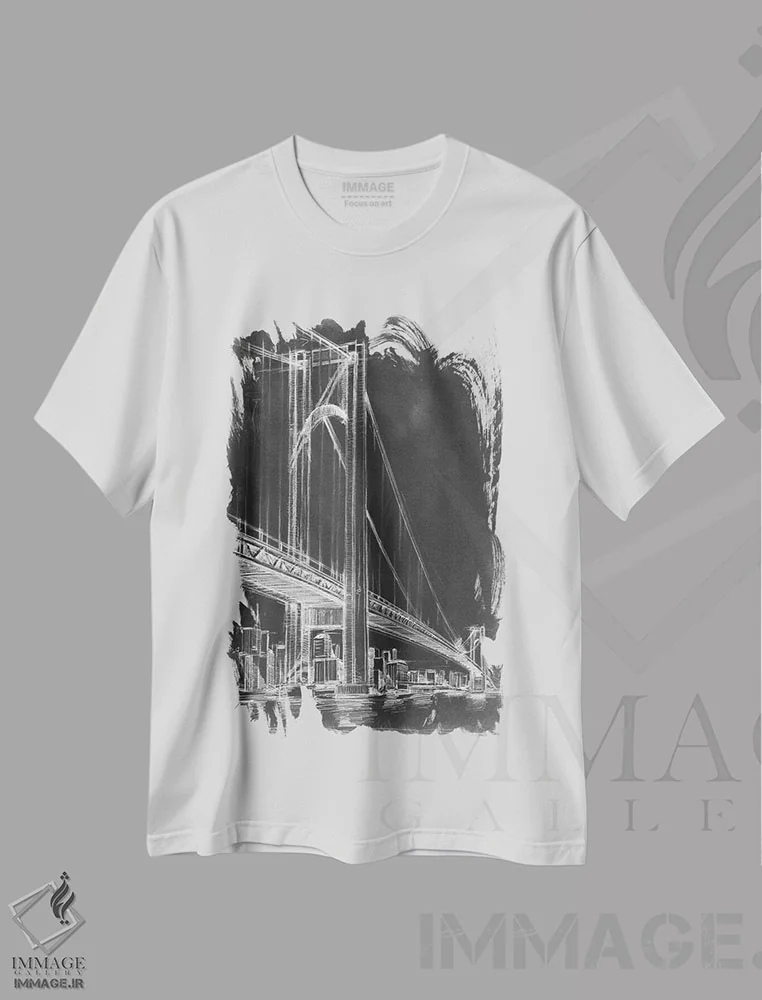 تیشرت سفید طرح دار نقشه پل معلق I، تزئینی اثر اتان هارپر | immage.ir
